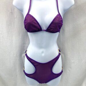 Mesh/Sheer Dark Purple Super High Waisted Two Piece Bikini